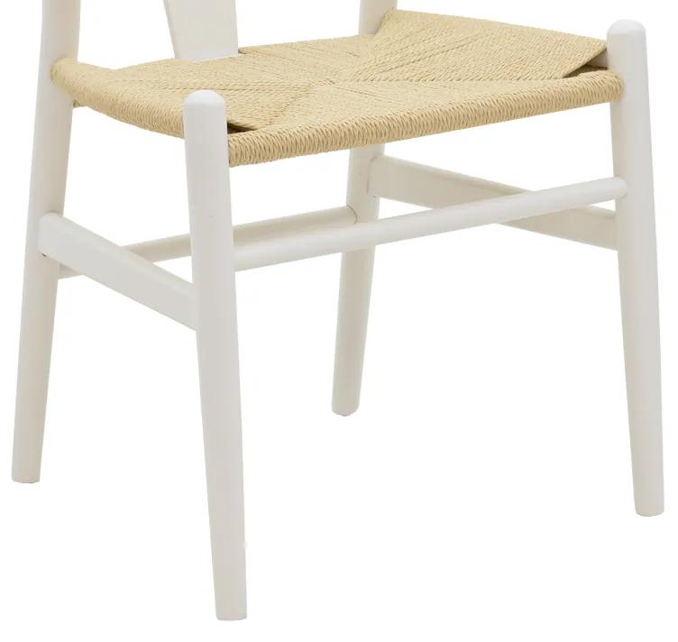 Καρέκλα Wishbone pakoworld λευκό rubberwood-έδρα φυσικό σχοινί 53x55x76εκ