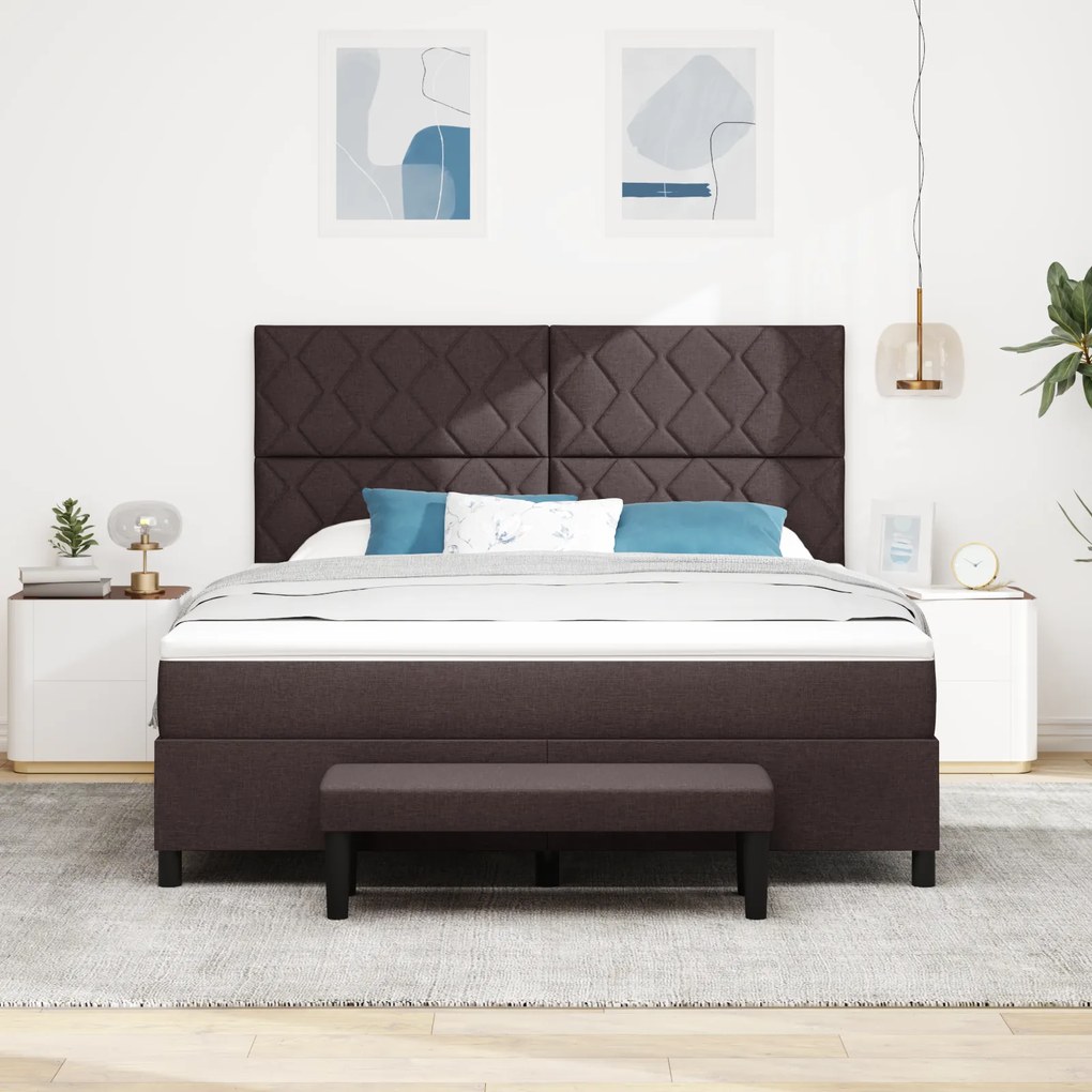 vidaXL Κρεβάτι με Κουβέρτα & Πάγκος Σκούρο Καφέ 180x200 εκ. Ύφασμα
