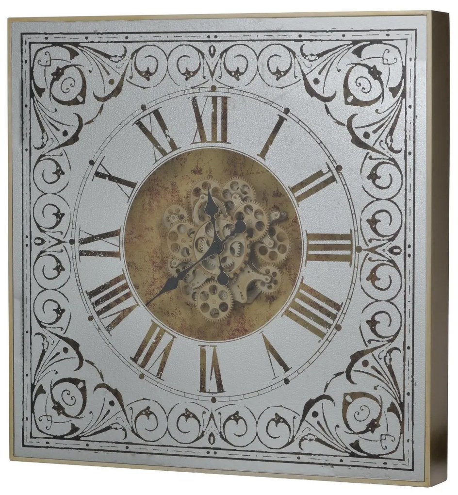 Artekko Artekko Clock Ρολόι Τοίχου με Καθρέφτη MDF Γυαλί Χρυσό Ασημί (82x10x82)cm 38536-5