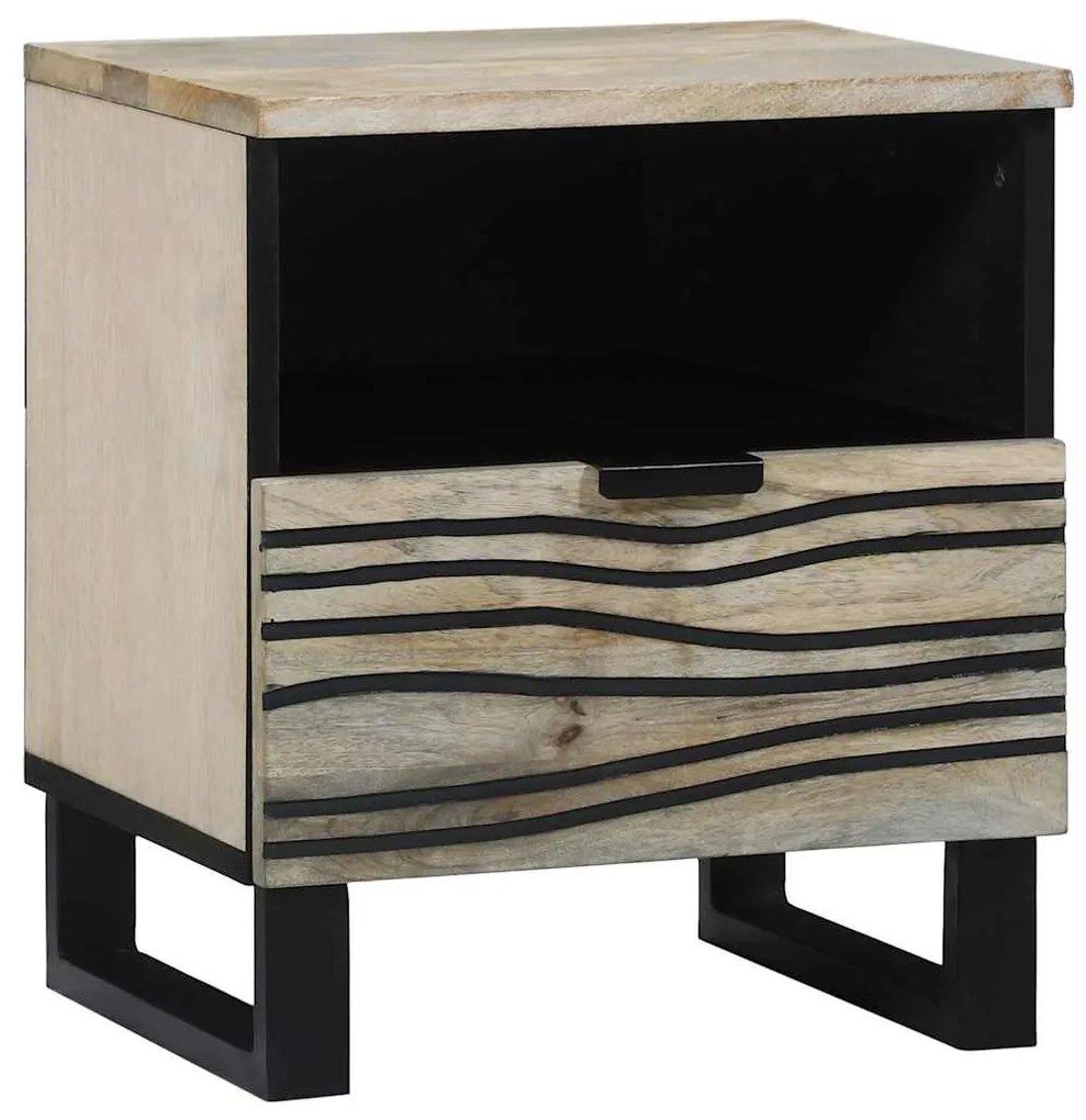 vidaXL Κομοδίνο Λευκό και Μαύρο 40 x 33 x 46 εκ. Μασίφ ξύλο ακακίας