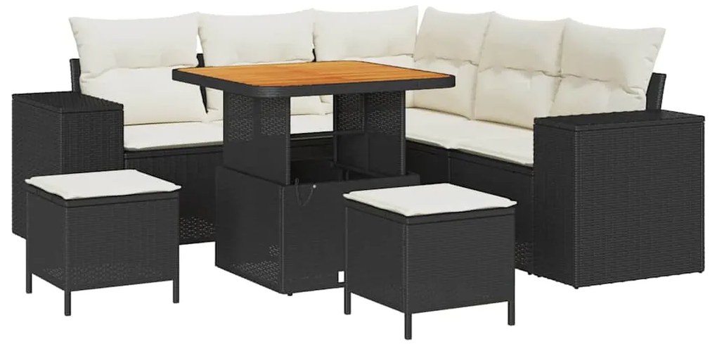vidaXL Σετ Καναπέ Κήπου με μαξιλάρι 8 pcs Μαύρο, Κρέμα 80 x 80 x 71 cm