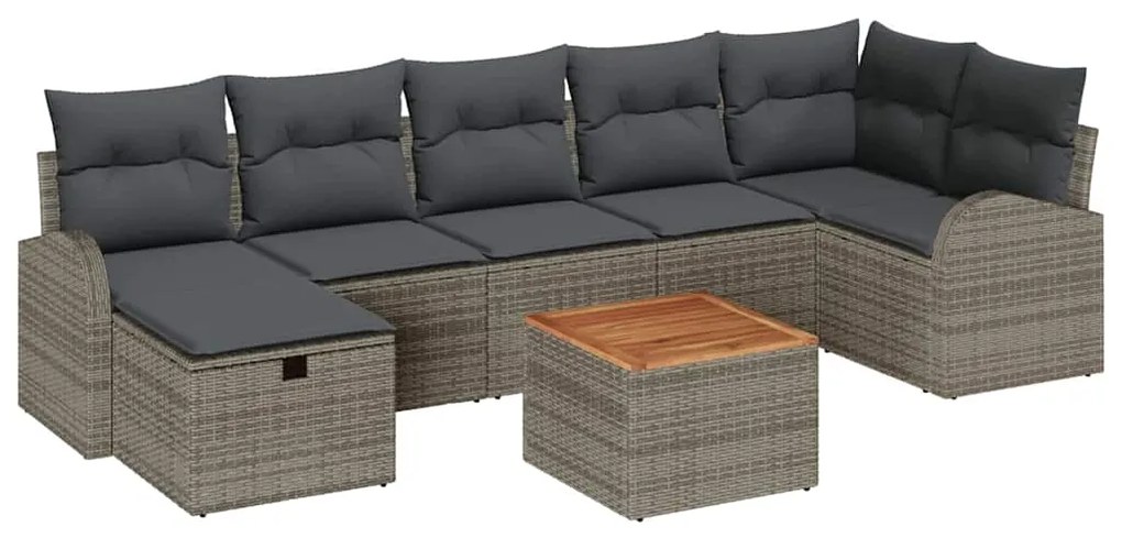 vidaXL Σετ Καναπέ Κήπου με μαξιλάρι 8 pcs Γκρι Πολυ ράταν