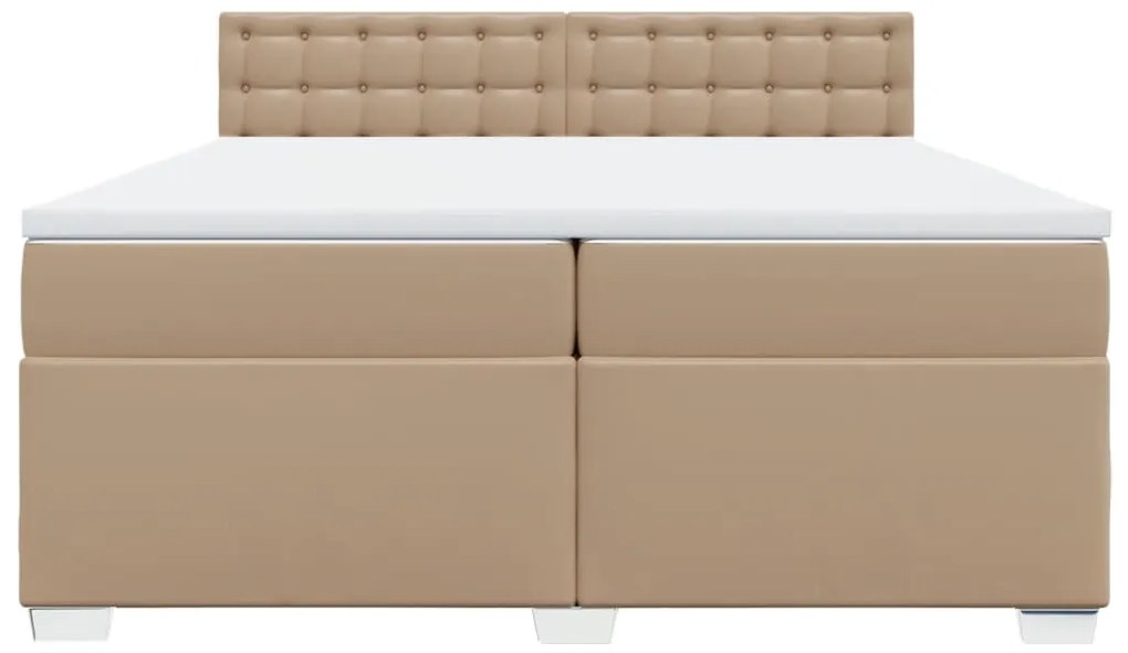 Κρεβάτι Boxspring με Στρώμα Καπουτσίνο 200x200εκ.από Συνθ.Δέρμα - Καφέ