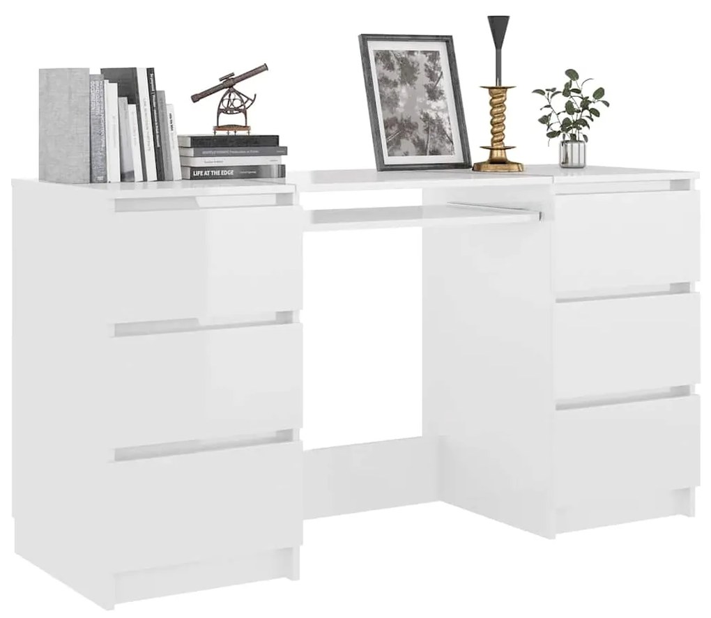 vidaXL Γραφείο Γυαλιστερό Λευκό 140 x 50 x 77 εκ. από Επεξ. Ξύλο