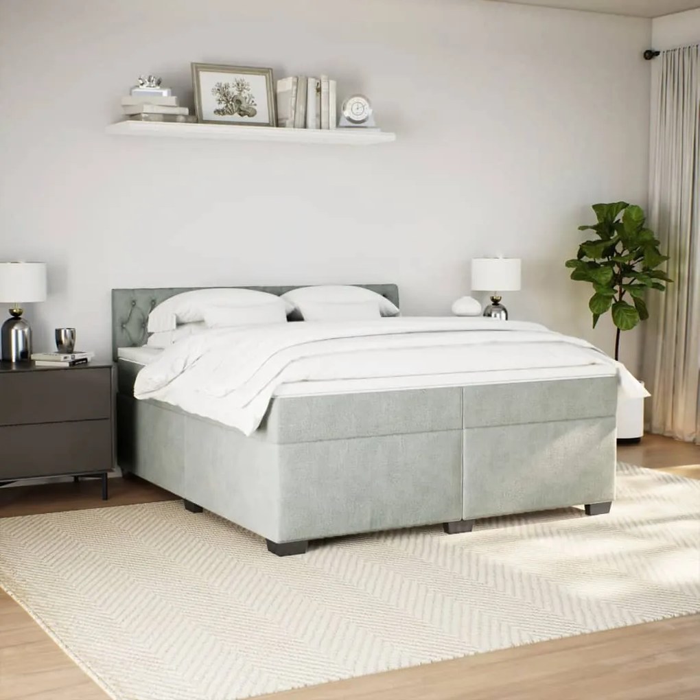 vidaXL Κρεβάτι Boxspring με Στρώμα Ανοιχτό Γκρι 200x200 εκ. Βελούδινο