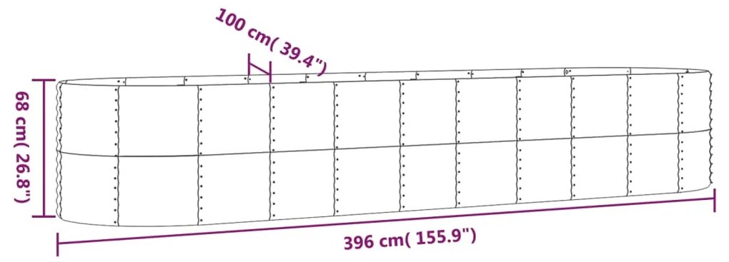vidaXL Ζαρντινιέρα Ασημί 396x100x68 εκ. Γαλβανισμένος χάλυβας