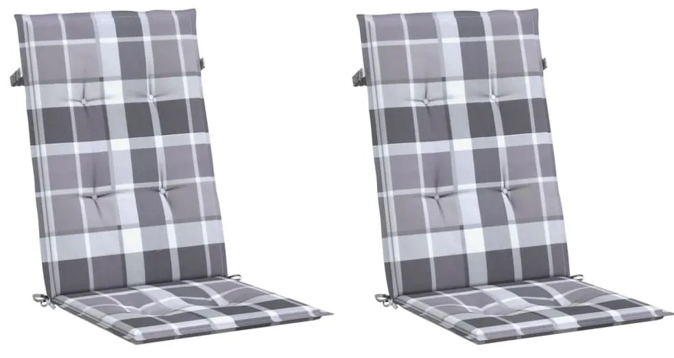 vidaXL Μαξιλάρια Καρέκλας Κήπου με Πλάτη 2 τεμ. Γκρι Καρό 120x50x3 εκ.