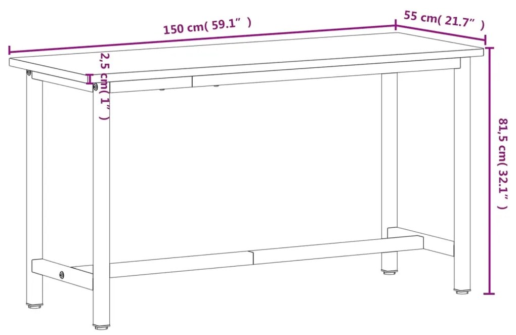 Πάγκος Εργασίας 150x55x81,5εκ. από Μασίφ Ξύλο Οξιάς και Μέταλλο - Καφέ