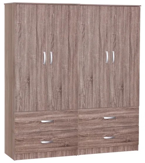 Intrahome Ντουλάπα ρούχων τετράφυλλη Zelia Ι Intrahome με 4 συρτάρια χρώμα καρυδί 158x42x180εκ | SKU: INTRAPA-350111171