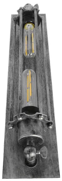 GloboStar REBELL 01567 Vintage Industrial Φωτιστικό Τοίχου Απλίκα Δίφωτο Ασημί Σκουριά Μεταλλικό Πλέγμα Μ9.5 x Π10 x Υ47cm - 01567