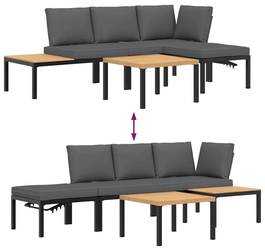 vidaXL Σαλόνι Κήπου Σετ 4 Τεμαχίων με Μαξιλάρια Μαύρο Αλουμίνιο