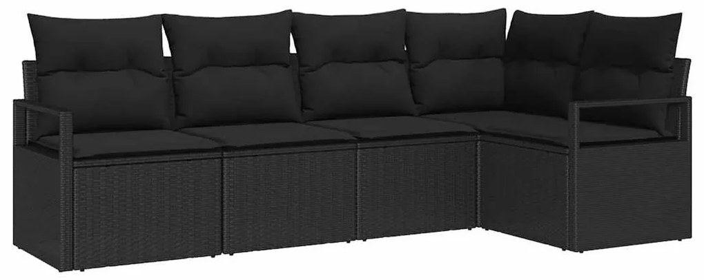 vidaXL Σετ Καναπέ Κήπου 5 pcs Μαύρο Πολυ rattan, βαμμένο ατσάλι