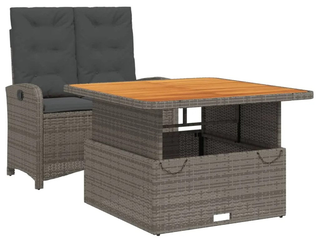 vidaXL Σετ Τραπεζαρίας Κήπου 2 τεμ. Γκρι Συνθ. Ρατάν με Μαξιλάρια