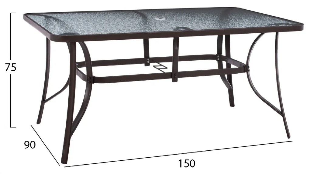 ΤΡΑΠΕΖΙ BRUNO 150X90Χ75Υεκ. ΜΕΤΑΛΛΙΚΟ ΟΡΘΟΓΩΝΙΟ ΚΑΦΕ ΜΕ ΤΡΥΠΑ ΟΜΠΡΕΛΑΣ Φ38 HM5145.12