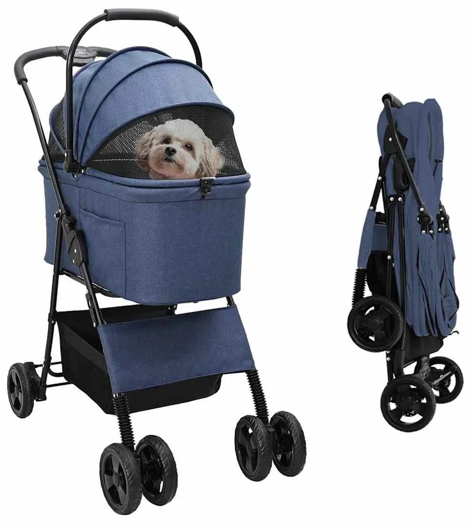 Αναδιπλούμενο Καροτσάκι Κατοικίδιων Μπλε 81 x 47 x 99 εκ.