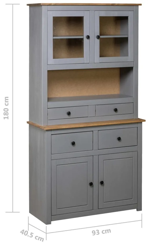 vidaXL Βιτρίνα Γκρι 93 x 40,5 x 180 εκ. Μασίφ Ξύλο Πεύκου Σειρά Panama