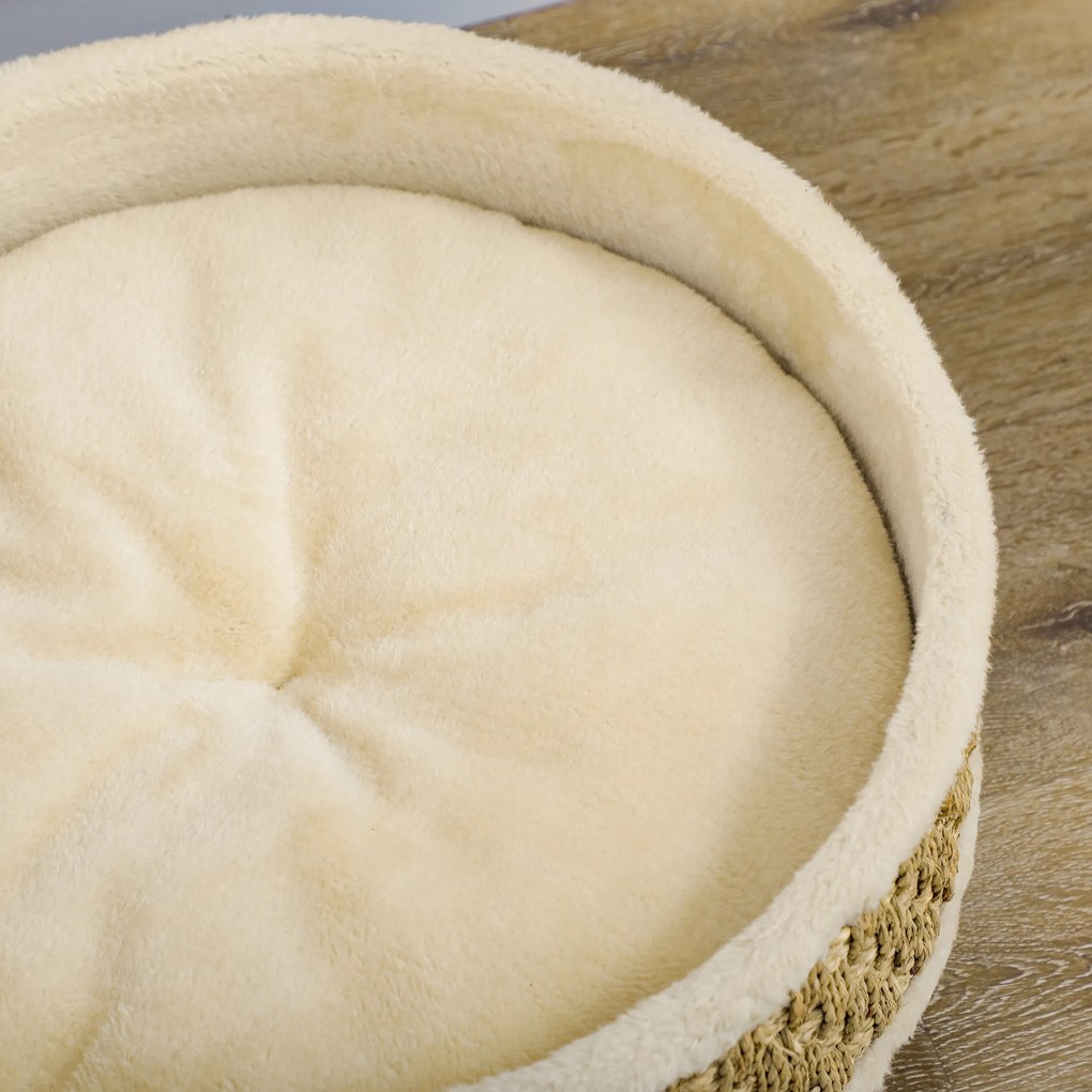 Κρεβάτι κατοικίδιου PawHut για γάτες και σκύλους, σχοινί θαλάσσης, πλενόμενο μαξιλάρι, 48 cm x 48 cm x 24,5 cm, Μπεζ + Χακί - Φυσικό