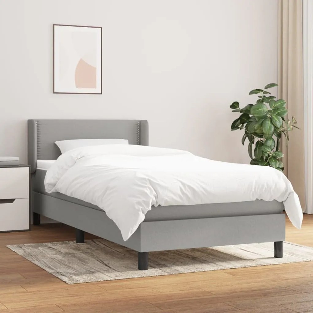 Κρεβάτι Boxspring με Στρώμα Ανοιχτό Γκρι 90x190 εκ. Υφασμάτινο - Γκρι