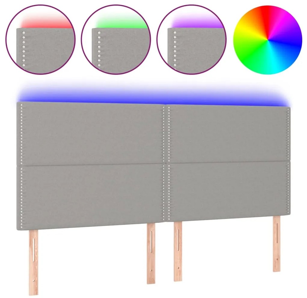 vidaXL Κεφαλάρι Κρεβατιού LED Ανοιχτό Γκρι 200x5x118/128εκ. Υφασμάτινο