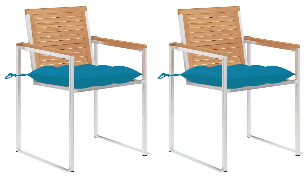 vidaXL Καρέκλες Κήπου 2 τεμ. από Μασίφ Ξύλο Teak/Ατσάλι με Μαξιλάρια