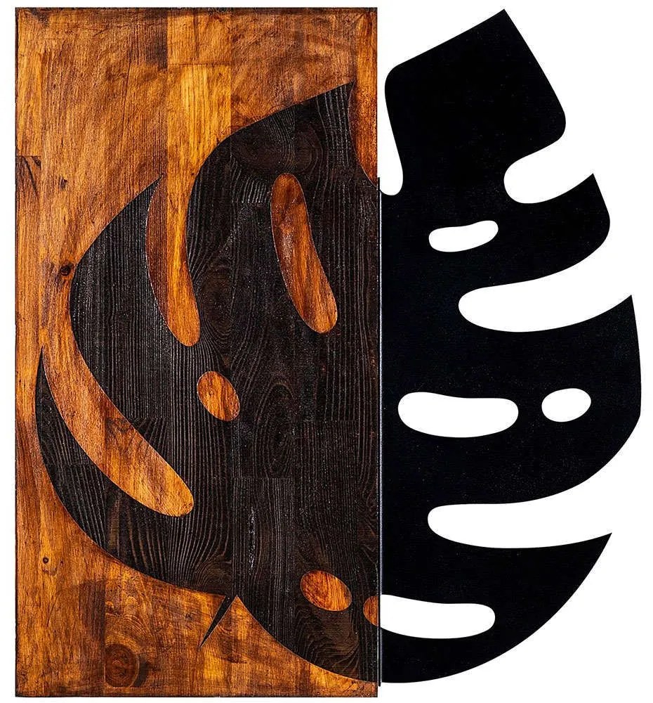 Διακοσμητικό Τοίχου Leaf 899SKL1238 52x58cm Walnut-Black Wallity Metal,Wood
