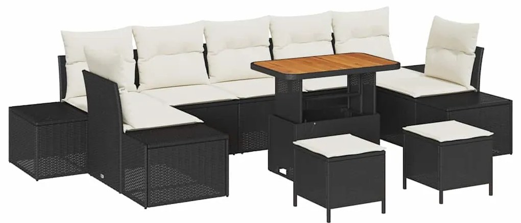 vidaXL Σετ Καναπέ Κήπου με μαξιλάρι 10 pcs Μαύρο συνθετικό ρατάν