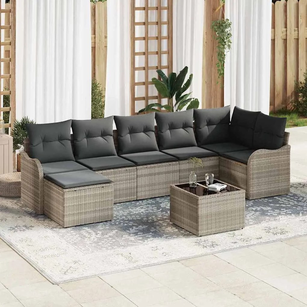 vidaXL Σετ Καναπέ Κήπου με μαξιλάρι 8 pcs Ανοιχτό γκρι Πολυ ράταν