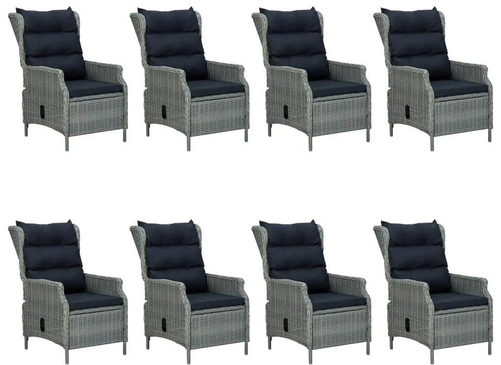 vidaXL Τραπεζαρία Εξ. Χώρου 9 τεμ Ανοιχτό Γκρι Συνθ. Ρατάν & Μαξιλάρια