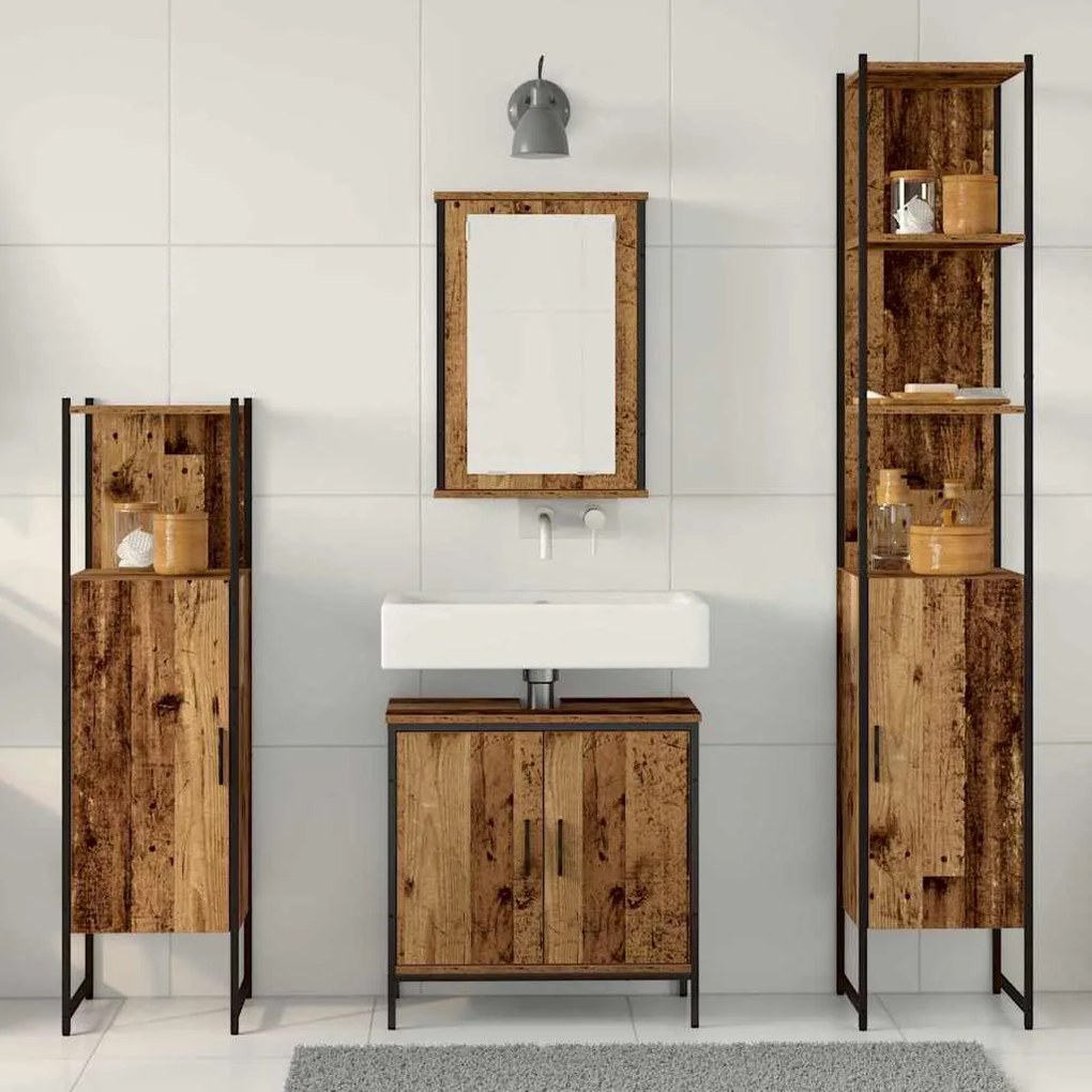 vidaXL Σετ Επίπλων Μπάνιου με ράφι 4 pcs Καφέ 33 x 33 x 185.5 εκ