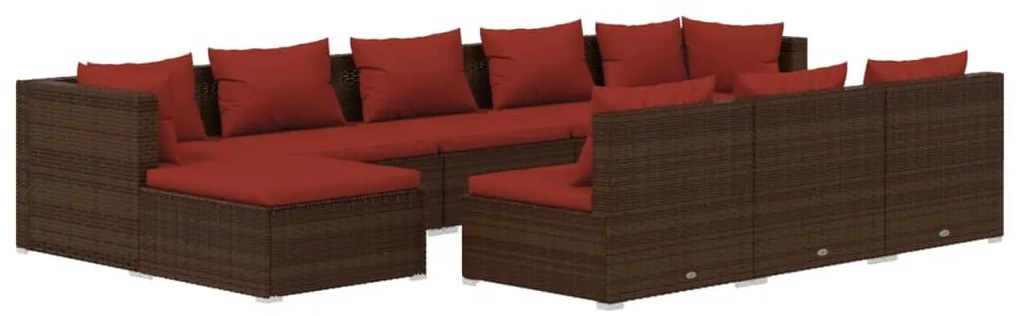 vidaXL Σαλόνι Κήπου Σετ 10 Τεμαχίων Καφέ Συνθετικό Ρατάν με Μαξιλάρια