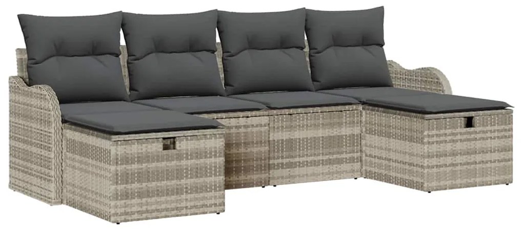 vidaXL Σετ Καναπέ Κήπου με μαξιλάρι 6 pcs Ανοιχτό γκρι Πολυ ράταν