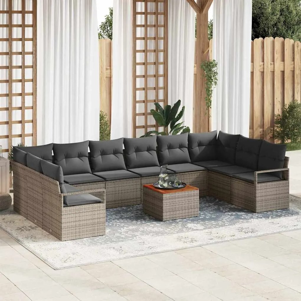 vidaXL Σετ Καναπέ Κήπου με μαξιλάρι 11 pcs Γκρι Πολυ ράταν