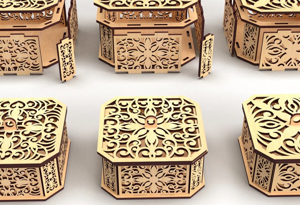 Σετ των 2 Intra απο ξύλο plywood 3mm-4mm πάχος - Διακοσμητικό κουτί δώρου με εξάγωνο κομμένο λέιζερ 6 Δίασταση 15x15 cm INTRAFABR-82945141