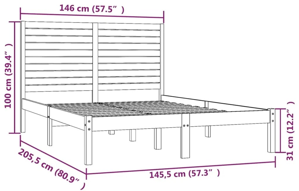 vidaXL Πλαίσιο Κρεβατιού 140 x 200 εκ. από Μασίφ Ξύλο