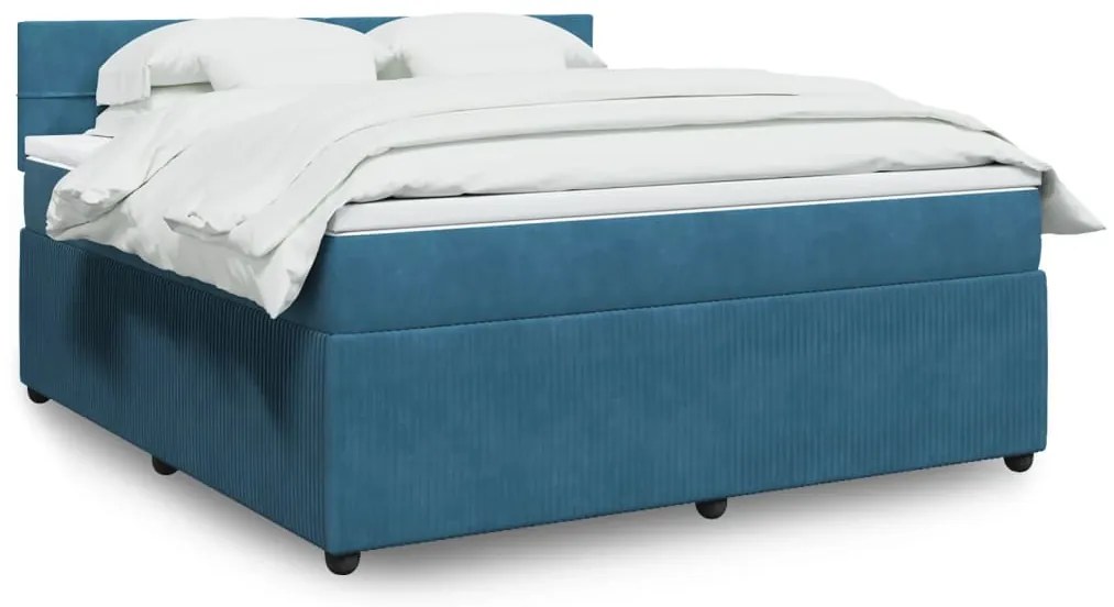 vidaXL Κρεβάτι Boxspring με Στρώμα Μπλε 180x200 εκ. Βελούδινο