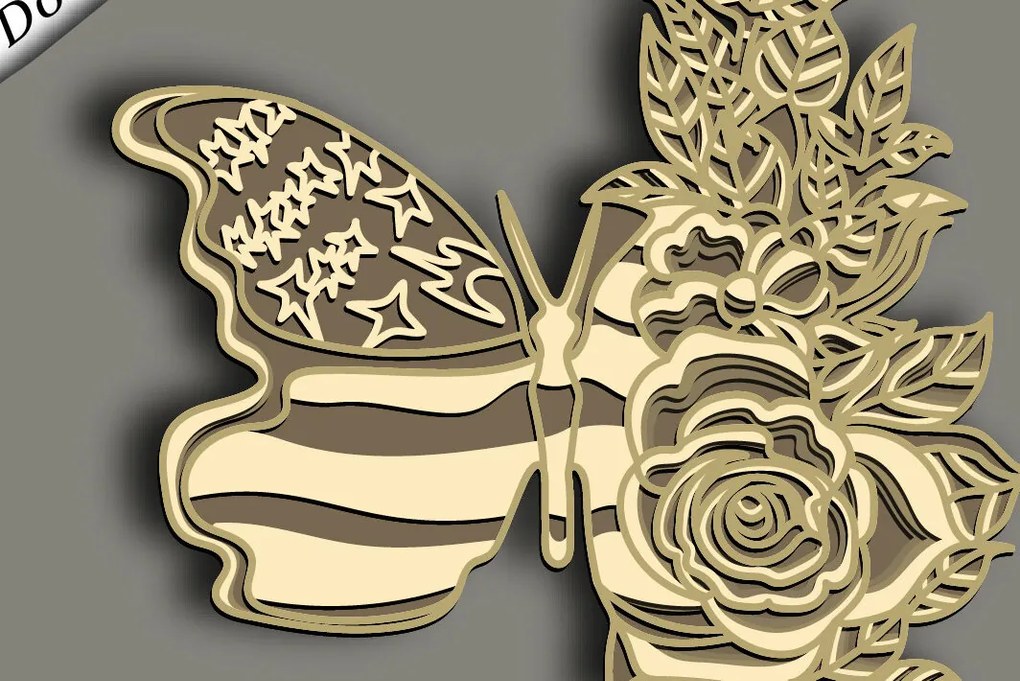 Σετ των 2 Intra απο ξύλο plywood 3mm-4mm πάχος Butterfly Multilayer /3D Patriotic Δίασταση 30x20 cm INTRAFABR-61873584