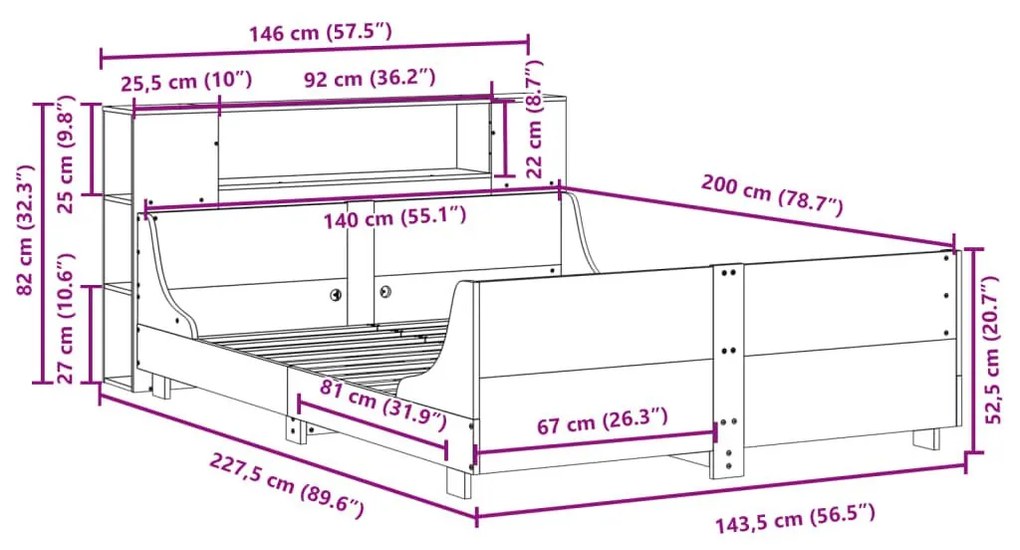 Σκελετός Κρεβατιού Χωρίς Στρώμα Καφέ 140x200 Μασίφ Ξύλο Πεύκου - Καφέ