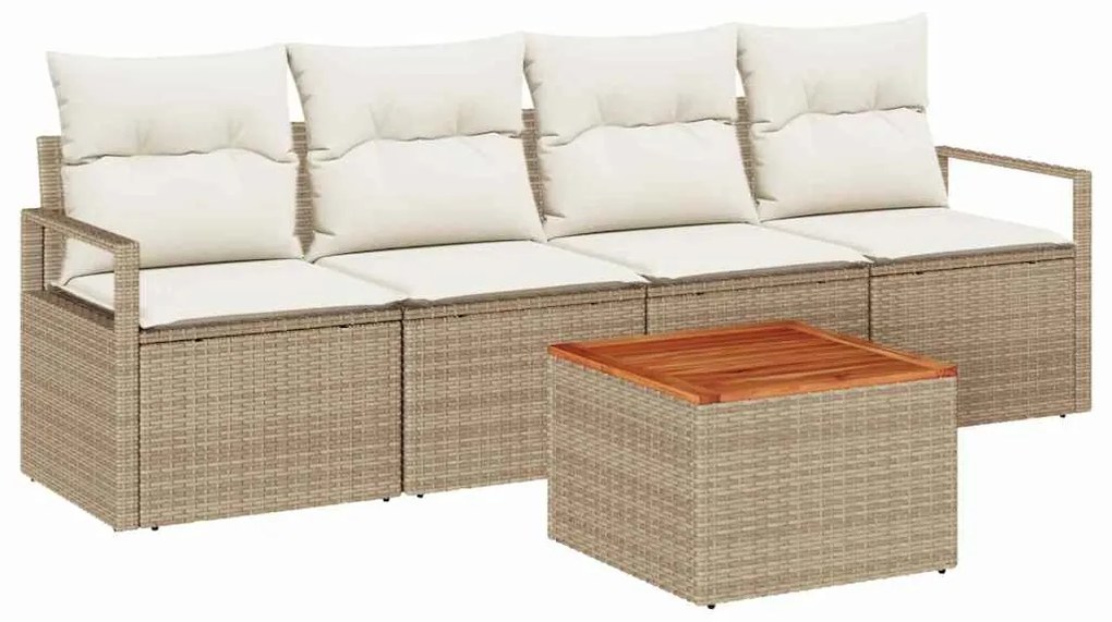 vidaXL Σετ Καναπέ Κήπου με μαξιλάρι 5 pcs Μπεζ Πολυ ράταν
