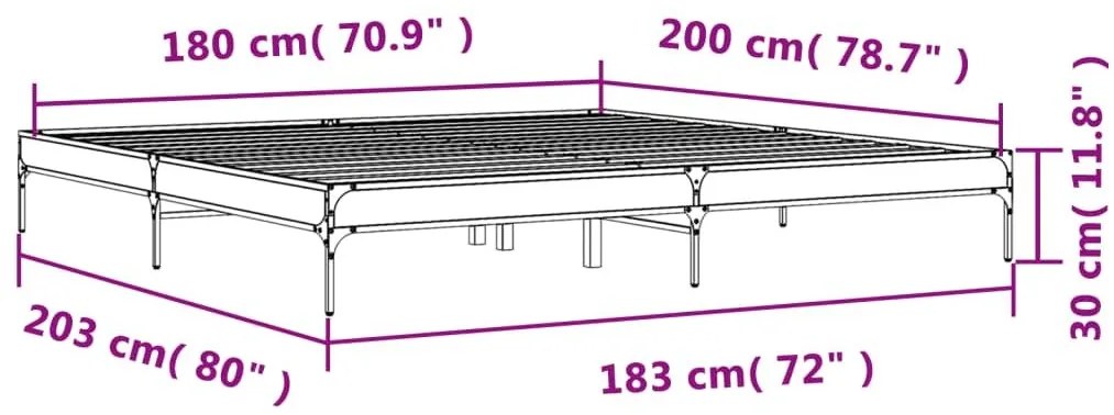 Πλαίσιο Κρεβατιού Καφέ Δρυς 180x200 εκ. Επεξ. Ξύλο &amp; Μέταλλο - Καφέ