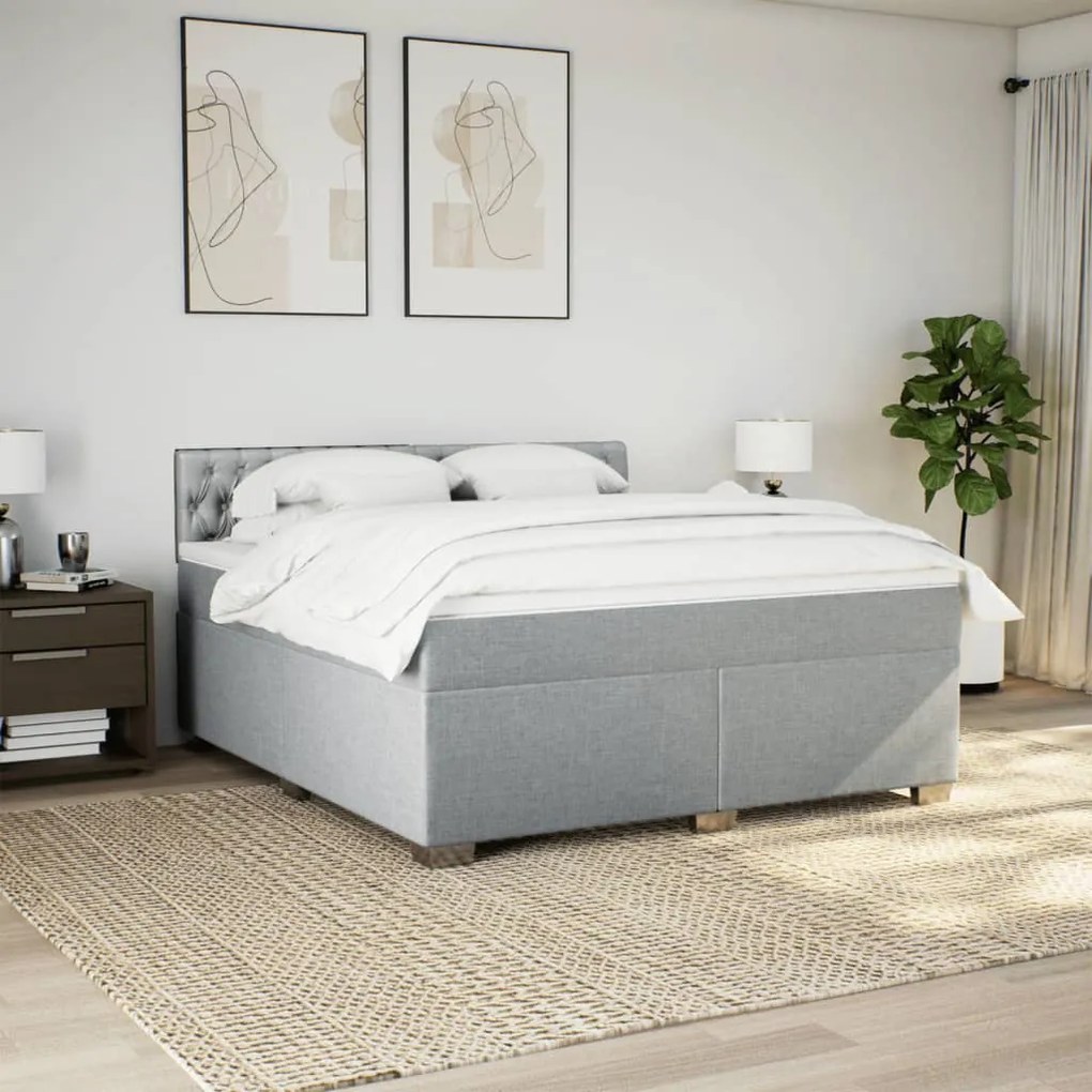 vidaXL Κρεβάτι Boxspring με Στρώμα Ανοιχτό Γκρι 180x200 εκ. Υφασμάτινο