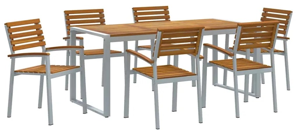 vidaXL Σέτ φαγητού για κήπο 7 pcs Γκρι και καφέ Μασίφ ξύλο ακακίας