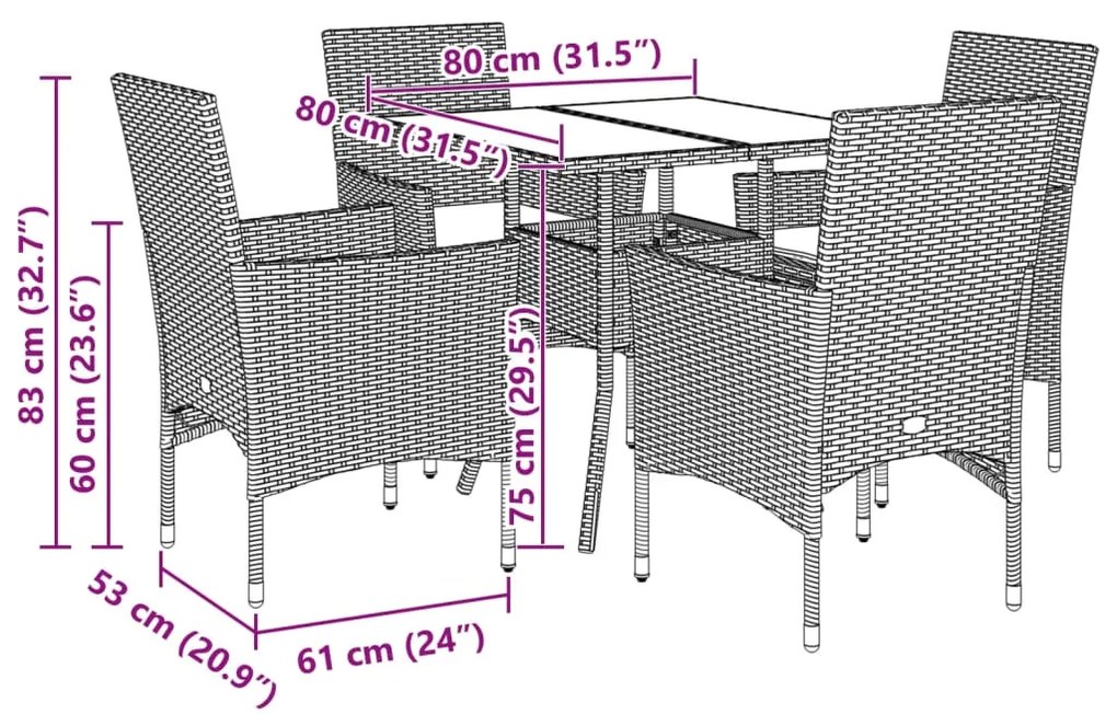vidaXL Σετ Τραπεζαρίας Κήπου 5 τεμ. Γκρι Συνθ. Ρατάν/Ακακίας Μαξιλάρια