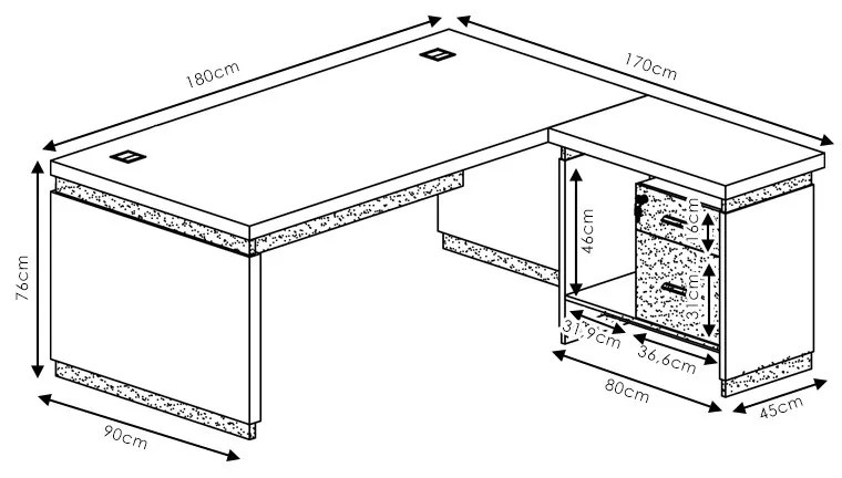 Γραφείο αναστρέψιμο Oscar pakoworld καρυδί-ανθρακί 180x170x76εκ (1 τεμάχια)
