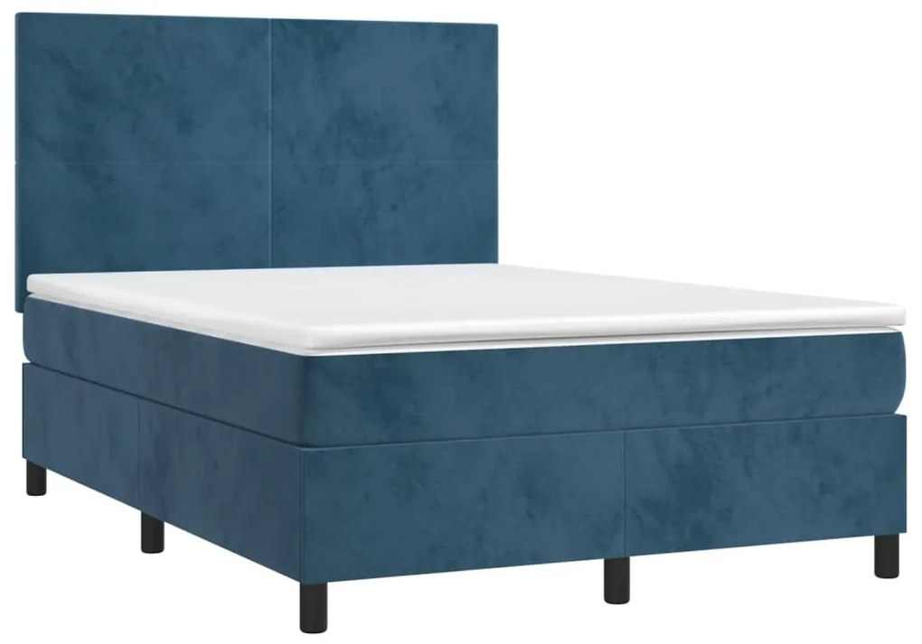 vidaXL Κρεβάτι Boxspring με Στρώμα Σκούρο Μπλε 140x200 εκ. Βελούδινο