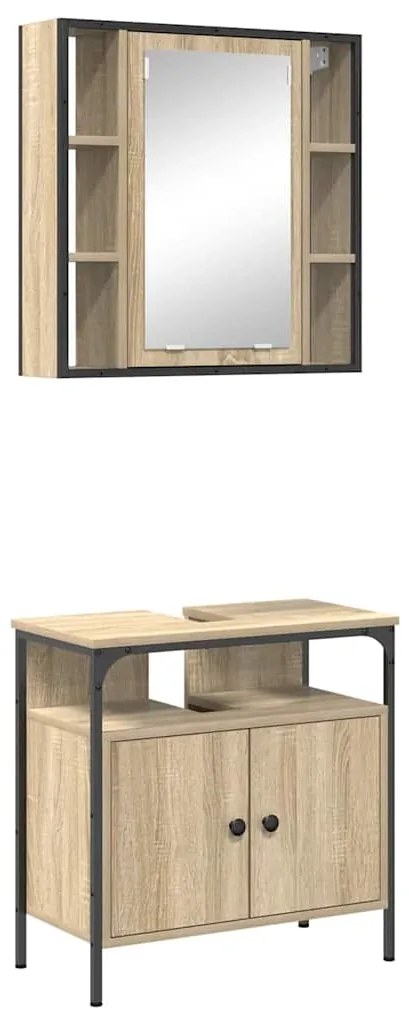 vidaXL Σετ Επίπλων Μπάνιου με ράφι 2 pcs Καφέ Επεξεργασμένο ξύλο