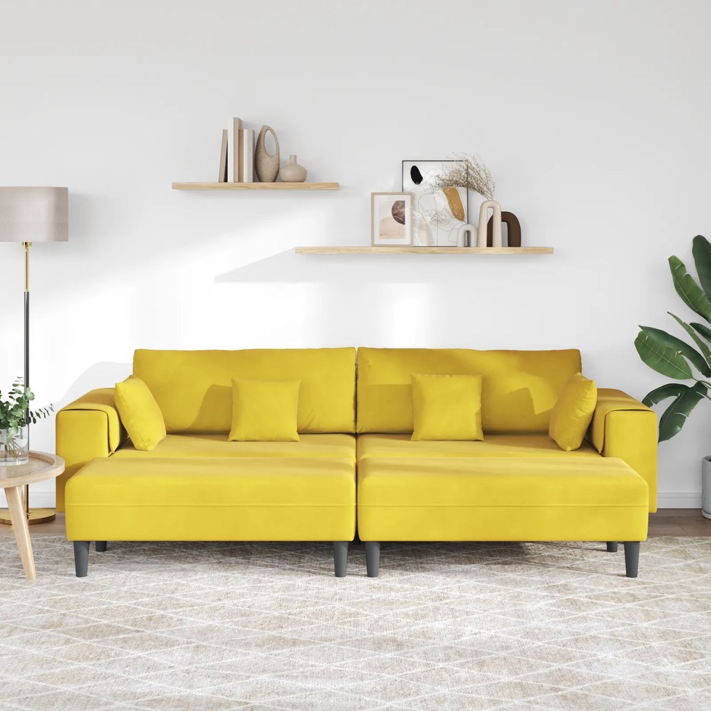 vidaXL Βελούδινος καναπές με μαξιλάρι 3 pcs Κίτρινο 208 εκ. Βελούδο