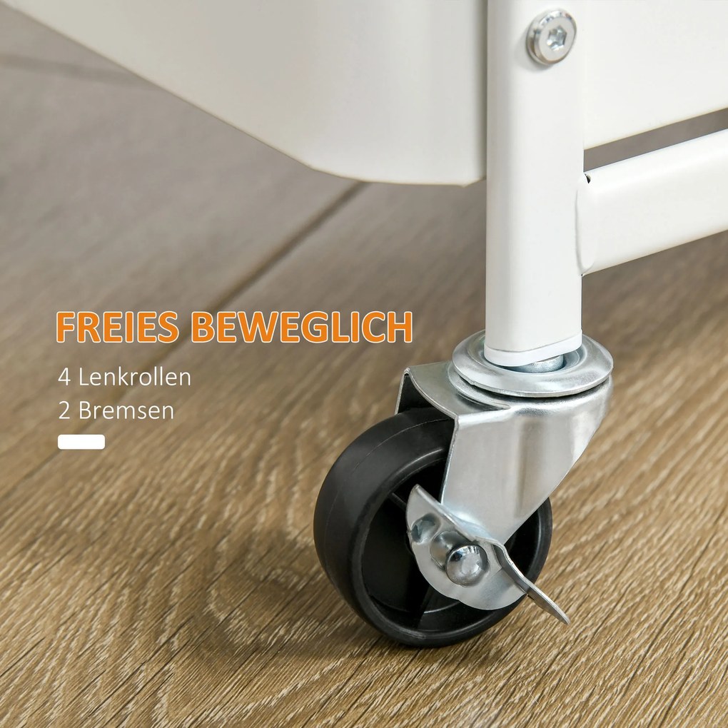 HOMCOM Κουζινικό τρόλεϊ με πίνακα διάτρησης, κρεμάστρες πετσετών και καλάθια αποθήκευσης, 51,5 cm x 32 cm x 75,6 cm, Λευκό