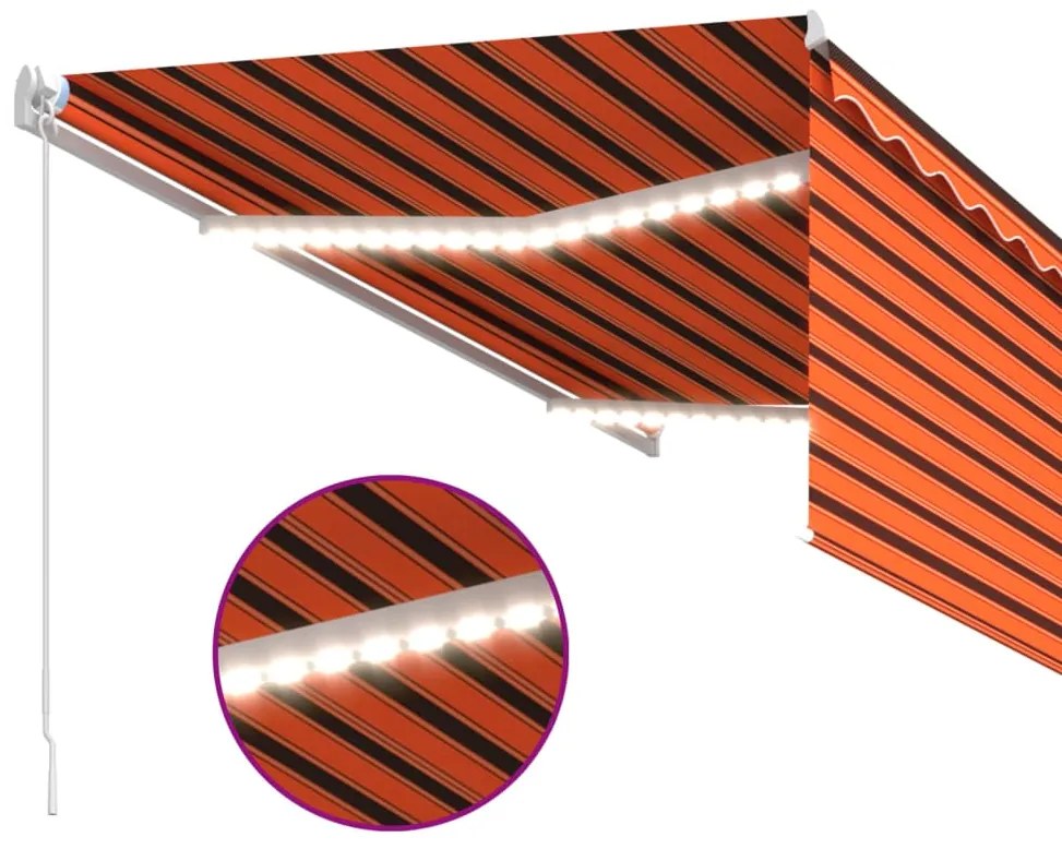vidaXL Τέντα Συρόμενη Χειροκίνητη Σκίαστρο&LED Πορτοκαλί/Καφέ 3x2,5 μ