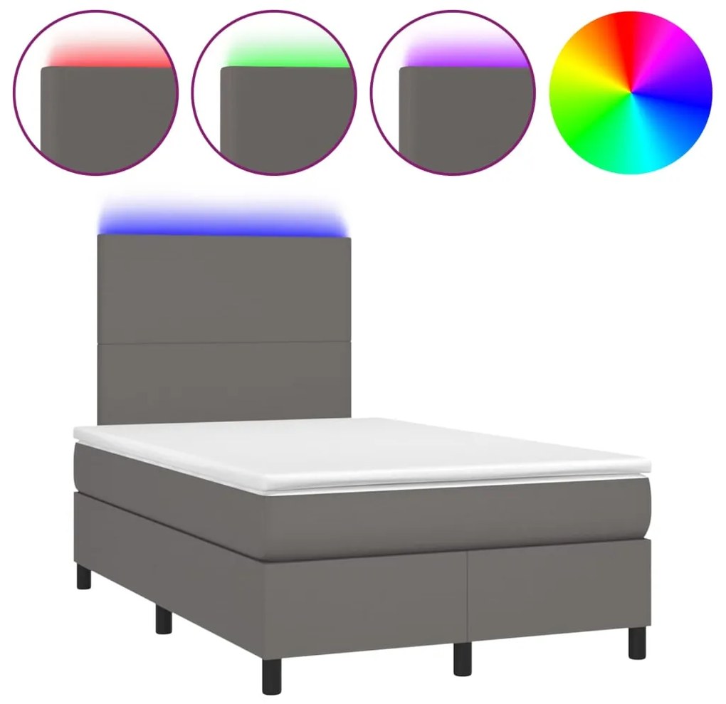vidaXL Κρεβάτι Boxspring με Στρώμα &amp; LED Γκρι 120x200 εκ. Συνθ. Δέρμα
