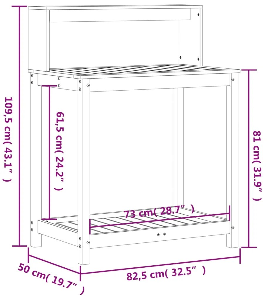 Τραπέζι Κηπουρικής με Ράφια Καφέ 82,5x50x109,5 εκ. Μασίφ Πεύκο - Καφέ